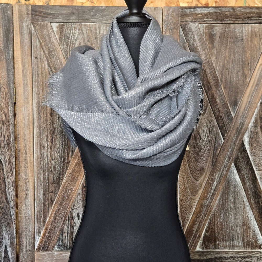 Maurices Silver Metallic Knit Scarf Shimmer Eyelash Fringe Wrap NWT 103273